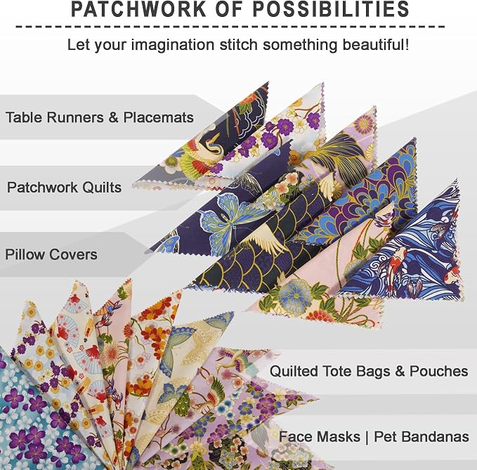 Soimoi 40 Pcs Cotton Fabric Squares Bundles Charm Packs for Quilting, Fat Quarter Layer Cakes, Precuts Quilt Squares 5 x 5 inches, DIY Fabric Bundle - Japanese Serenity
