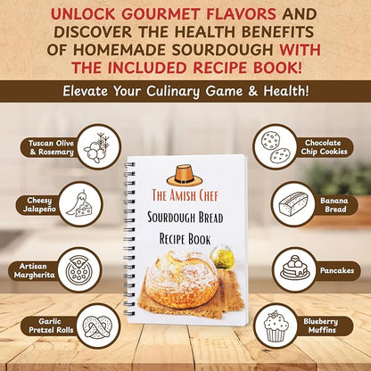 Complete Sourdough Bread Starter Kit, Glass Sourdough Starter Jar Kit & Tons of Sourdough Bread Baking Supplies - Sourdough Starter Kit Includes Sourdough Jar, Banneton Basket (2x Baskets and Jar)