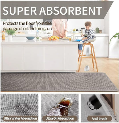 YDKGL Kitchen Mat Set of 2 PCS, Cushioned Non Slip Rugs for Kitchen Floor, Absorbent Runner Comfort Standing Mats Washable for Kitchen, Office, Home Grey 17x30+17x47