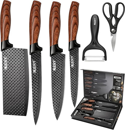 Knife Set, 6 Pieces Kitchen knife Set with Healthy Anti-Rust Coating, Stainless Steel Professional Chef Knife Sets with Elegant Box, Kitchen Knives with Scissors & Peeler for Cooking, Dishwasher Safe