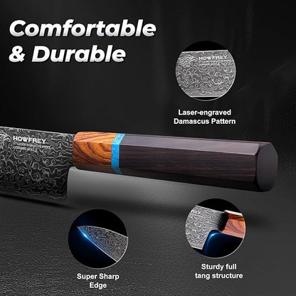 Damascus Chef Knife, 8 Inch 67-Layer Japanese Kitchen Knives Sharp High Carbon Stainless Steel with Ergonomic Pakkawood Handles, Elegant Gift Box Packaging for Home and Kitchen Birthday Dad Mom Gift