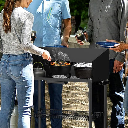 onlyfire Outdoor Camp Cooking Table for Dutch Ovens and Food Preparation, Collapsible Grill Table Camping Kitchen Station with Side Windscreen & Storage Basket for Backyard BBQ Picnic RV