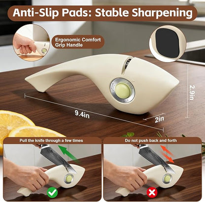 MAD SHARK 1-Button 3-Stage Knife Sharpener - Adjustable Diamond & Ceramic, No-Scratch ABS Body for All Kitchen/Pocket Knives,Repairs, Sharpens & Polishes,One-Handed Operation with Non-Slip Base