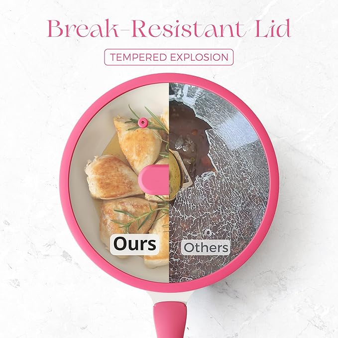 PRICUSIS Nonstick Ceramic Frying Pan, 8/10 Inch Skillet with Stay Cool Handle, Fully Coated, Induction Compatible, 100% Dishwasher Safe, PTFE PFAS & PFOA Free（8 Inch, Raspberry Red）