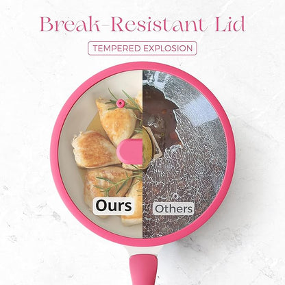 PRICUSIS Nonstick Ceramic Frying Pan, 8/10 Inch Skillet with Stay Cool Handle, Fully Coated, Induction Compatible, 100% Dishwasher Safe, PTFE PFAS & PFOA Free（8 Inch, Raspberry Red）