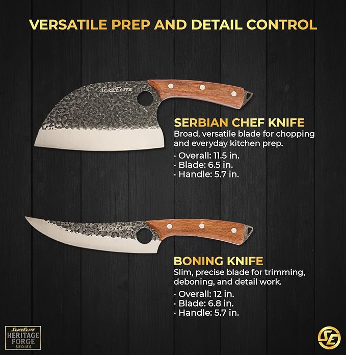 6 Piece Butcher Knife Set Leather Roll Father’s Day Gift For Dad Serbian Chef Viking Cleaver Boning Scimitar Kiritsuke Knives Hammered Pattern Forged Steel Meat Cutting Knives Kitchen Knife BBQ Prep