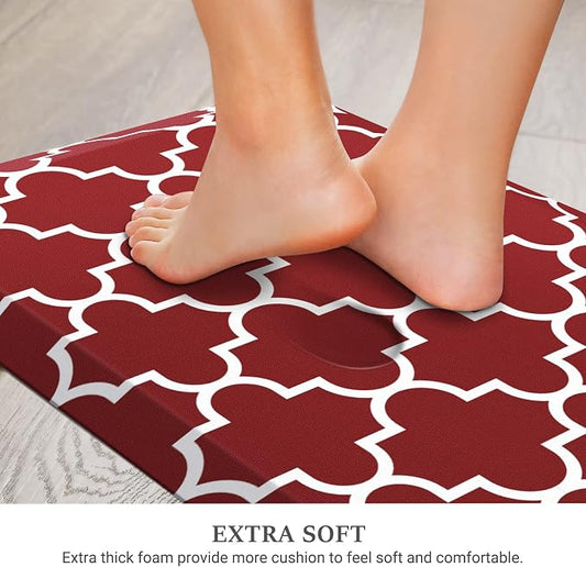 WISELIFE Anti Fatigue Floor Mat - 4/5 Inch Kitchen Mat Non Slip Waterproof Heavy Duty Ergonomic Comfort Mat Durable for Home, Office, Sink, Laundry,(17.3" x 28", Red)