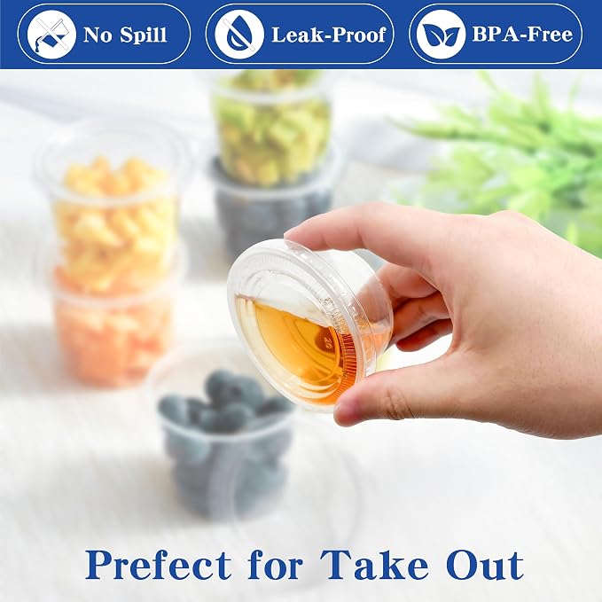 400 sets - 2 oz Portion Cups with Lids, Jello Shot Cups with Lids, Bulk ＆ Clear Sauce Cups for Meal Prep, Disposable Small Plastic Containers for Salad Dressing, Condiment, Snacks