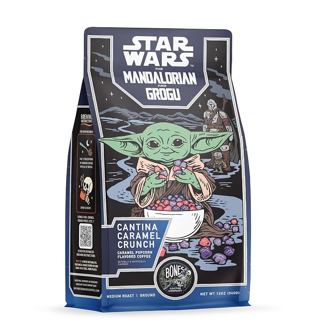 Bones Coffee Company Star Wars Cantina Caramel Crunch Coffee - Medium Roast - Ground - Low-Acid Arabica Coffee Beans - Buttery Caramel Popcorn Flavor - 12 Oz