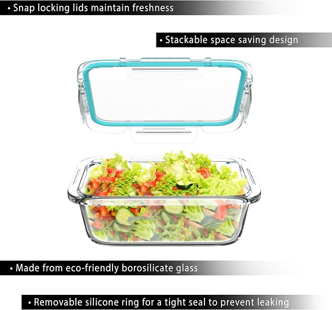 Classic Cuisine Glass Food Storage Containers-5, One Compartment Portion Control Meal Prep Glassware with Snap Shut Lids-Microwave, Dishwasher Safe Clear
