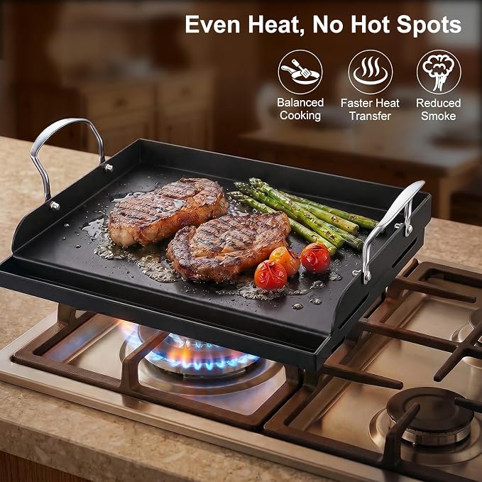 Cast Iron Griddle for Gas Grill with 5-Piece Griddle Tool Kit, 17" x 13" Nonstick Grill Griddle Plate for Stove Top & Charcoal Grill, 6-Piece Flat Top Grill Accessories Set