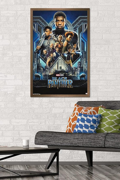 Trends International Marvel Cinematic Universe - Black Panther - Group One Sheet Wall Poster, 22.375" x 34", Bronze Framed Version