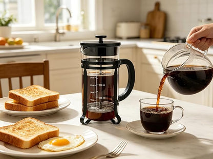 21oz French Press Coffee Maker, Thickened Borosilicate Glass & 304 Stainless Steel Double Mesh Filter. Cold Brew & Tea Brewer for Travel Camping, Kitchen Decor, Bar Accessories Gift (BLACK)