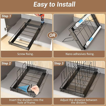 Housolution Pull Out Large Baking Tray and Cookie Sheet Organizer, 21.5" Deep Cutting Board Organizer with 4 Adjustable Dividers, 12" Wide Bakeware Muffin Pan Storage Rack for Cabinet