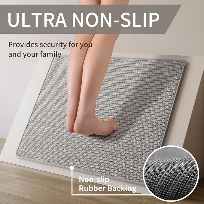 YDKGL Kitchen Mats for Floor, Super Absorbent Kitchen Rugs Non Slip Washable, Soft Imitation Linen Braided Kitchen Runner Rug, Standing Mat Kitchens Sink Mat, Easy to Clean, Gray 17x95