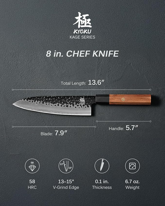 KYOKU Chef Knife, Kage Series 8" Kitchen Knife with 3-Layer Laminated Steel Blade Rosewood Handle, Japanese Style Chef's Knife, Kitchen Knife for Chopping Slicing Mincing and More