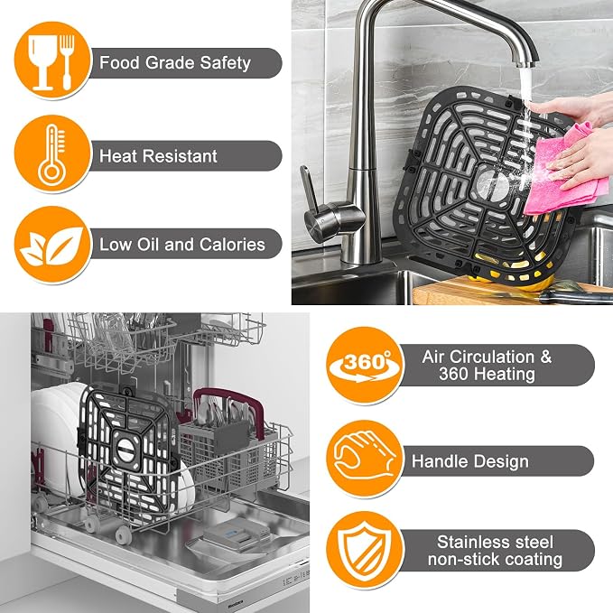 GWY Air fryer Replacement Parts for Instant Pot Vortex Plus 6 in 1 4 Quart Air Fryer Oven, 7.5''×7.5'' Square Food Grade Air Fryer Grill Plate Crisper Plate Accessories Tray Rack
