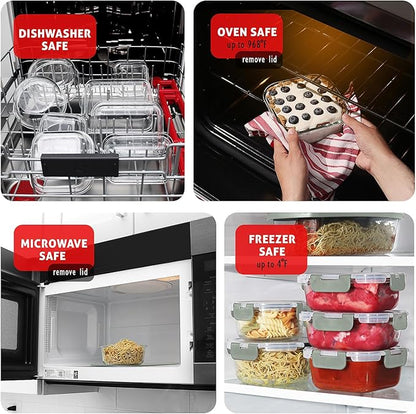 EATEX 32pc Glass Storage Containers with Lids, 16 Glass Food Storage Containers with 16 Airtight Lids for Pantry & Kitchen, Meal Prep Containers for Lunch, Oven Freezer Microwave & Dishwasher Safe