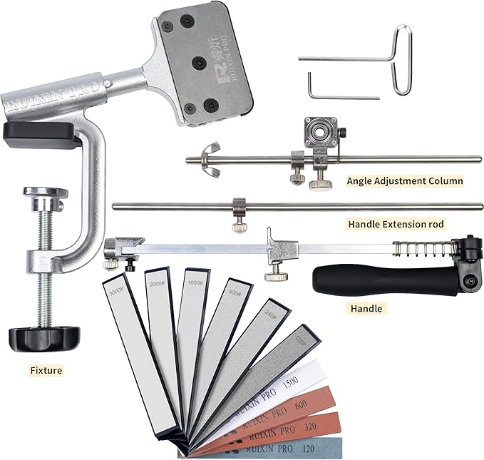 CWOVRS Knife Sharpening System, RX-008 Professional Knife Sharpener, 360° Flip Rotation, Upgraded Metal Fixed Angled Knife Sharpener, Kitchen Chef Knife Sharpening Kit with 10 Stones
