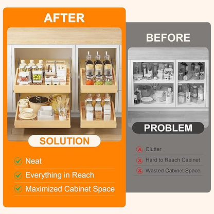 Pull Out Cabinet Organizer, 26" W x 21" D | Soft Close, Heavy Duty Slides, Wood Slide Out Drawers, For Kitchen Cabinets