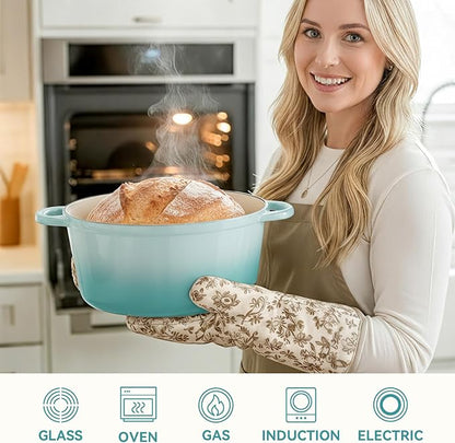 6 Quart Dutch Oven Pot with Lid, Non Stick Enameled Cast Iron Dutch Oven for Bread Baking, Heavy-Duty, Oven Safe Ceramic Cookware Up to 500°F for Baking, Braising, Stews, Roasting, Verdant