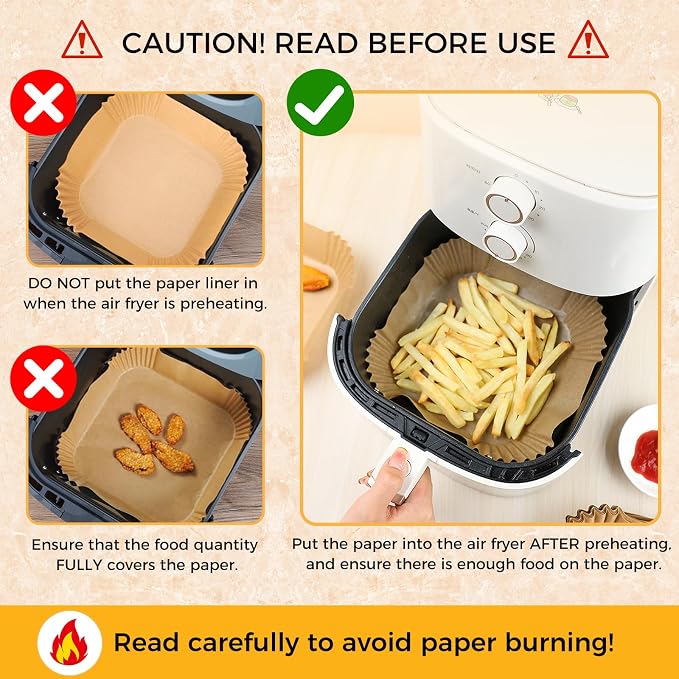 Air Fryer Liners Disposable - 150Pcs 8In Square Parchment Paper for Air Fryer Non-Stick Airfryer Basket Liners for Steamer Microwave Oven