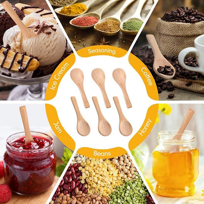 Boao 24 Pcs Small Wooden Spoons, 3.5'' L, Mini Wood Natural Tiny Spoons Wooden Little Teaspoons for Jars Sugar Creamer Honey Spices Salt Kitchen Supplies (Light Brown)、