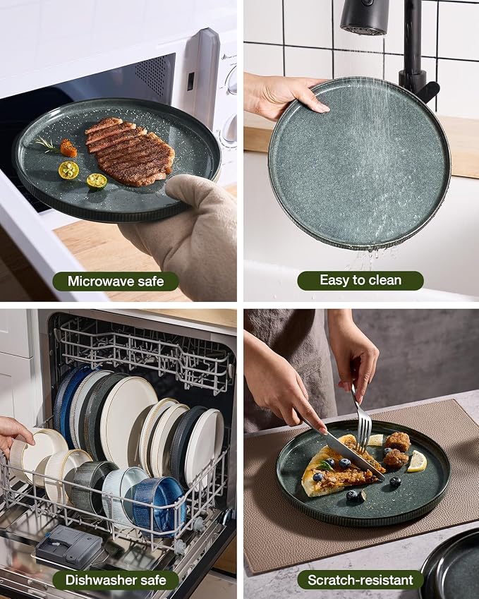 Famiware Star 24-Piece Stoneware Dinnerware Sets, Service for 6 - Reactive Glaze Mugs, Plates and Bowls, Dishes for Everyday/Formal Use, Chip/Scratch Resistant, Microwave/Dishwasher Safe, Deep Forest