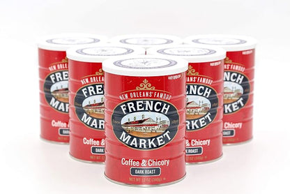 French Market Coffee & Chicory Dark Roast Ground Coffee, 12oz Can (Pack of 6)