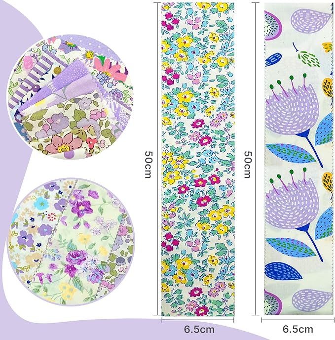 80 Pcs Jelly Roll Fabric Strips for Quilting Sewing 2.6" Precut Cotton Floral Fabric Strips Bundles with Wavy Edges, Perfect for Sewing Purple