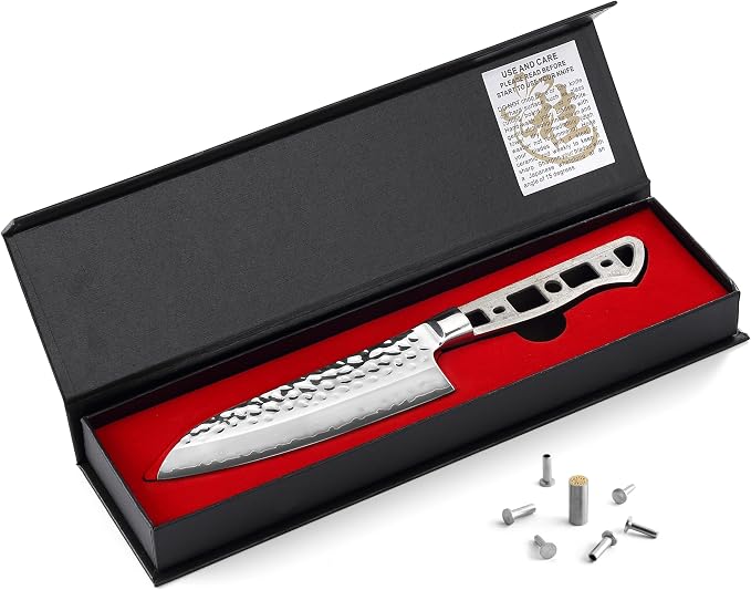 KATSURA Woodworking Project Kit – Japanese Premium AUS 10, Hammered 3-Layer Forged Steel – Classic Style Handle – NO LOGO (5.5in with 40mm wide Blade Santoku Chef Knife Blank)