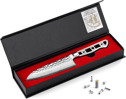 KATSURA Woodworking Project Kit – Japanese Premium AUS 10, Hammered 3-Layer Forged Steel – Classic Style Handle – NO LOGO (5.5in with 40mm wide Blade Santoku Chef Knife Blank)