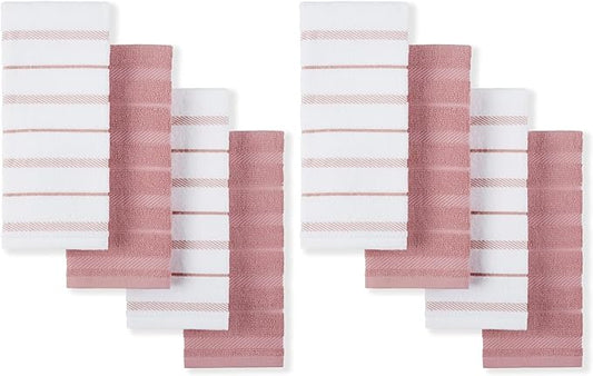 KitchenAid Albany Kitchen Towel 4-Pack Set, Dried Rose/White, 16"x26", (Pack of 2)