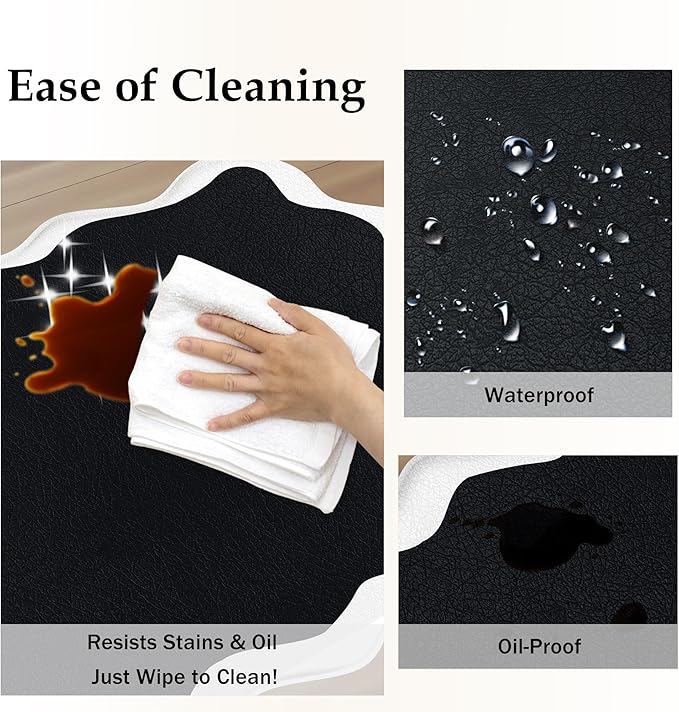 Arenarug Scalloped Black White Kitchen Mats Rugs Sets of 2 Cushioned Anti Fatigue Floor Mat Waterproof Kitchen Rugs Non Slip Foam Comfort Standing Mat for Sink Laundry, 17.3"x30"+17.3"x59"