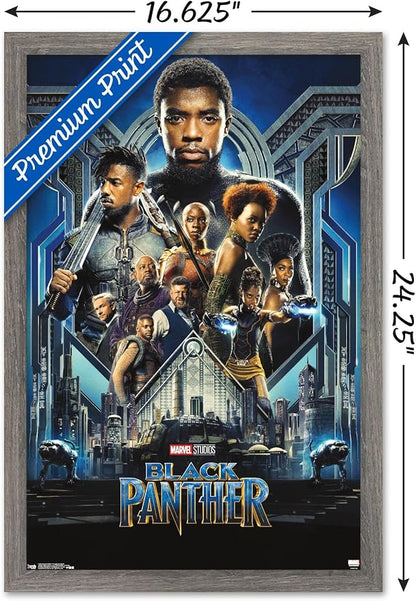 Trends International Marvel Cinematic Universe - Black Panther - Group One Sheet Wall Poster, 14.725" x 22.375", Barnwood Framed Version