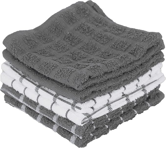 Ritz Terry Check Dish Cloth Set: Highly Absorbent & Super Soft - 100% Cotton, Durable Kitchen Cleaning Cloths for Wiping Tables and Counters, 6-Pack, Gray