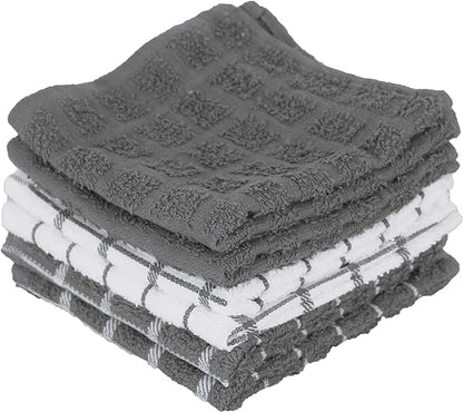 Ritz Premium 3-Pack Kitchen Towel & 6-Pack Dish Cloth Set - Highly Absorbent, Super Soft, Long-Lasting, 100% Cotton Terry Drying Cleaning Cloths, Gray