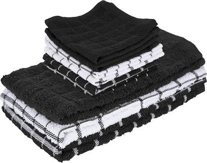 Ritz Premium 3-Pack Kitchen Towel & 6-Pack Dish Cloth Set - Highly Absorbent, Super Soft, Long-Lasting, 100% Cotton Terry Drying Cleaning Cloths, Black