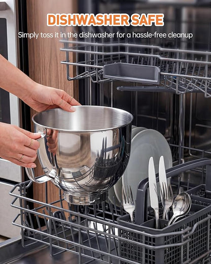 5 QT Food Grade Stainless Steel Mixing Bowl Compatible with KitchenAid Tilt-Head Stand Mixer 4.5-5 Quart, Replacement Kitchen Aid Bowl with Handle & Clasp, Dishwasher Safe