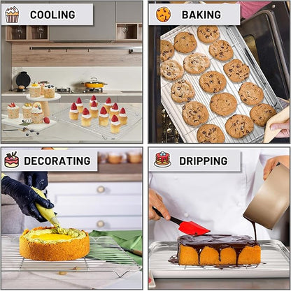 TeamFar Baking Sheet with Rack, 17.6 x 13 x 1 inch Stainless Steel Baking Pan Cookie Sheet Set with Cooling Rack for Baking/Roasting/Cooling, Non-Toxic & Heavy Duty, Dishwasher Safe - Set of 4