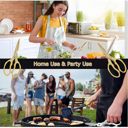AWinjoy Japanese Gold Kitchen Scissors, Heavy Duty Stainless Steel, Multipurpose Cooking Shears, Dishwasher Safe