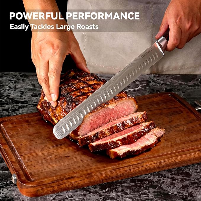 DiiHAUZZ Brisket Slicing Knife, 12" Carving Knife Razor Sharp High Carbon Steel with Ergonomic Pakkawood Handle for Meat, Roast Beef, BBQ, Turkey, Grilling Gift for Men
