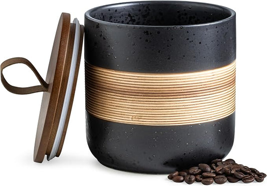 Miamolo Spice Jars with Lid, Coffee Container Kitchen Food Storage Jars for Spice Sugar Tea Bag, Stackable Decorative Jars for Countertop, Black & 37 fl.oz