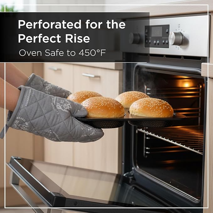 Wrenbury Hamburger Bun Pan Carbon Steel Nonstick - 4-Cavity Baking Mold | for Homemade Burger Buns Bread Rolls and Mini Pies