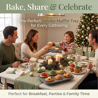Jumbo Muffin Pan 2 Pack, Extra Large Muffin Tin 6 Cup Includes 100 Jumbo Cupcake Liners, Nonstick Carbon Steel Giant Cupcake Pans for Baking, Breakfast & Party Cupcake Tin
