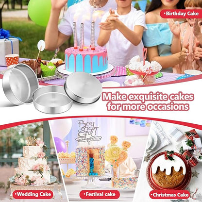 P&P CHEF 8 Inch Cake Pan Set of 4, Stainless Steel Baking Round Cake Pans Tins Bakeware for Birthday Wedding, Leak-proof & Easy Clean, Mirror Finish & Easy Releasing