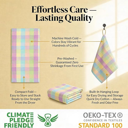 Urban Villa Kitchen Towels Set of 6 Buffalo Checks Easter Kitchen Towels Size 20”X30” Inches 100% Cotton Highly Absorbent KitchenTowels Premium Quality Ultra Soft Mitered Corners KitchenTowels