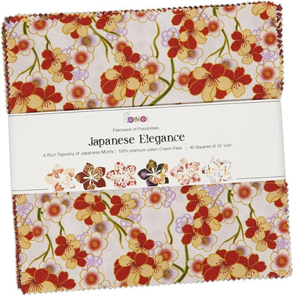Soimoi 40Pcs 10" x 10" DIY Cotton Fabric Squares, 10" Layer Cake Squares Patchwork, Pre-Cut Quilt Charm Pack, DIY Sewing Quarters Bundle, Quilting Fabric Bundles- Japanese Elegance