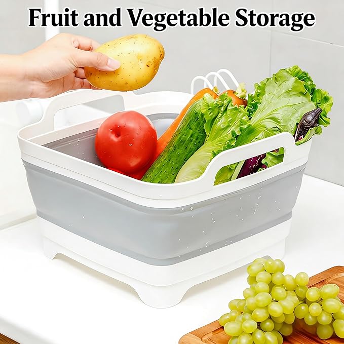 Foldable Sink Vegetable Fruit Bowl Dish Washing Storage Basin Basket, Portable Space-Saving for Kitchen, RV, Campers, and Travel Trailers