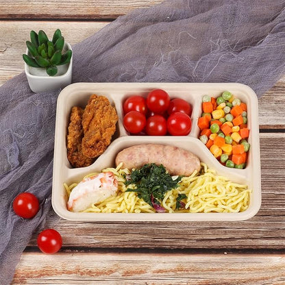 Sugarcane Fiber 24 oz 4 Compartments disposable plates with Lids Bagasse Plant Fibers Freezer Safe 50 Pack